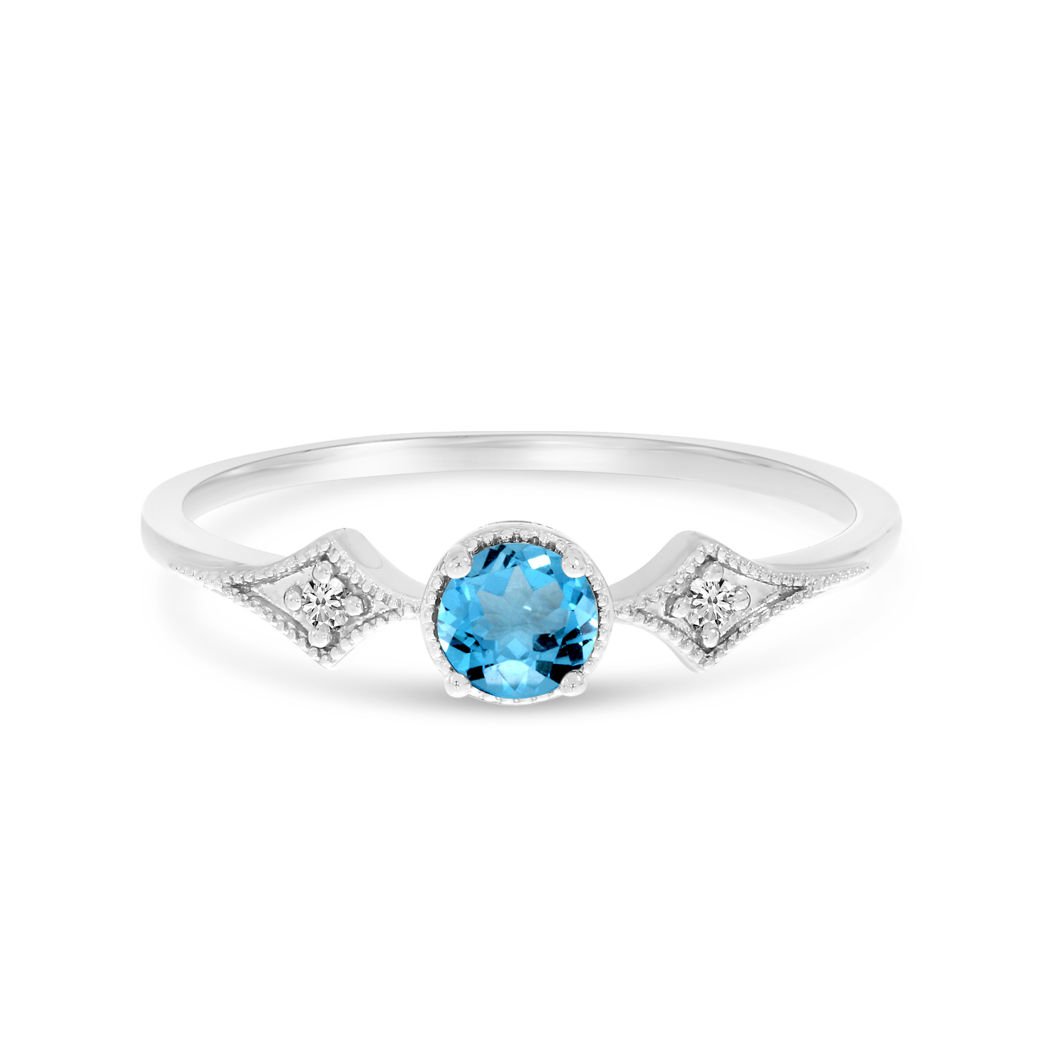 14K White Gold Blue Topaz and Diamond Ring