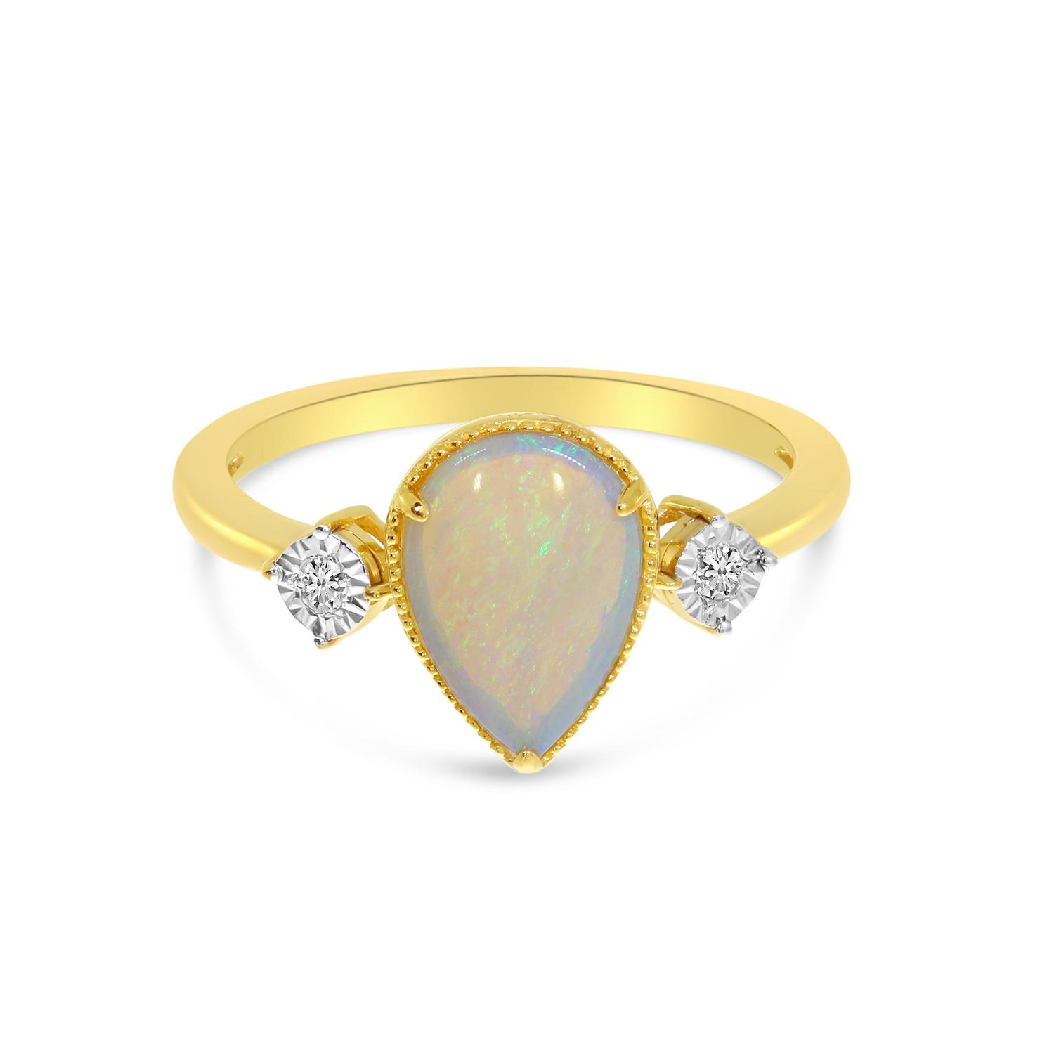 14K Yellow Gold Pear Opal Ring with Diamond Illusion Accents