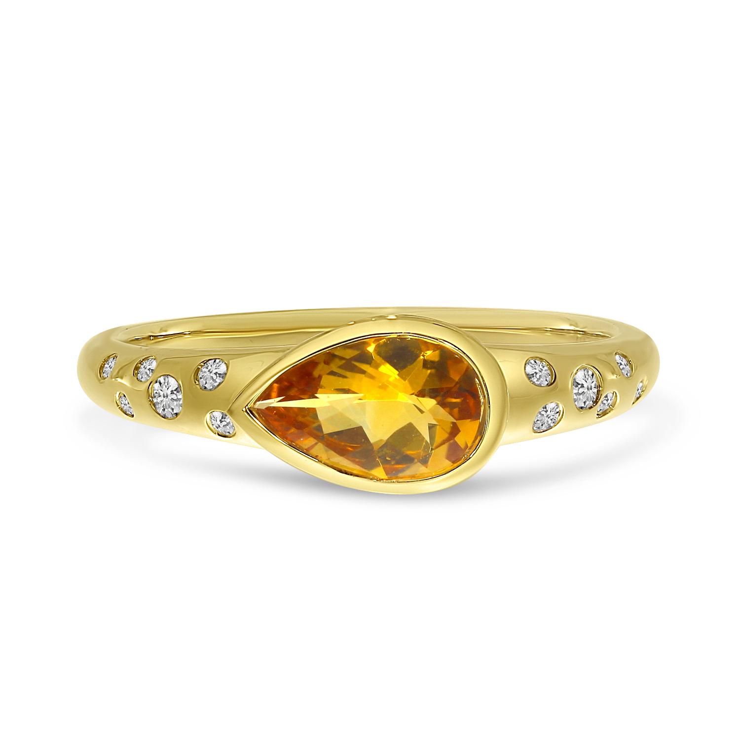 14k Yellow Gold Pear Citrine And Diamond Band Ring