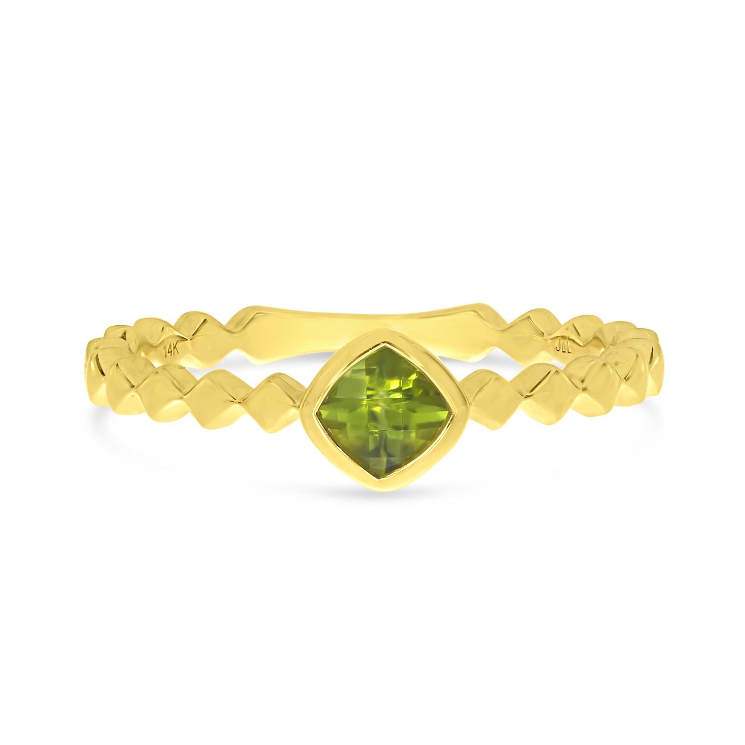 14k Yellow Gold Cushion Peridot Beaded band Ring