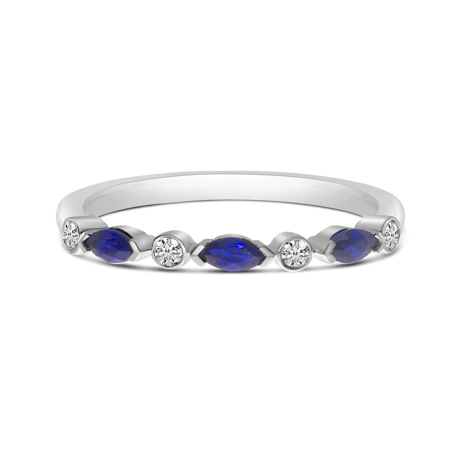 14K White Gold Marquise Sapphire and Diamond Stackable Band