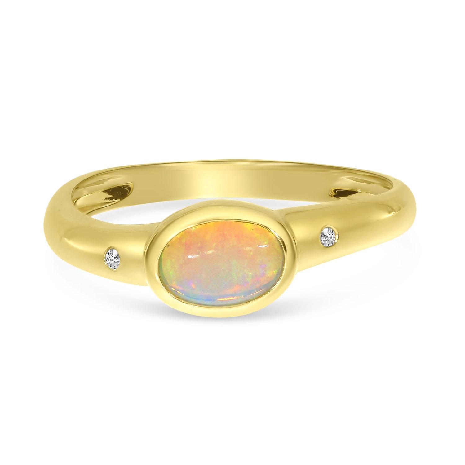 14K Yellow Gold Opal and Diamond Oval Halo Ring