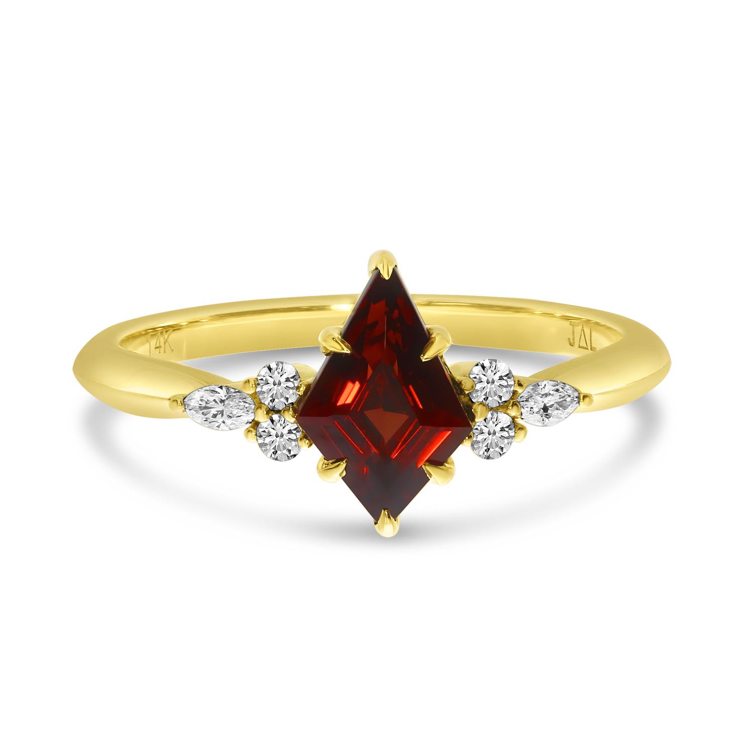 14K Yellow Gold Marquise Garnet and Diamond Kite Shape Ring