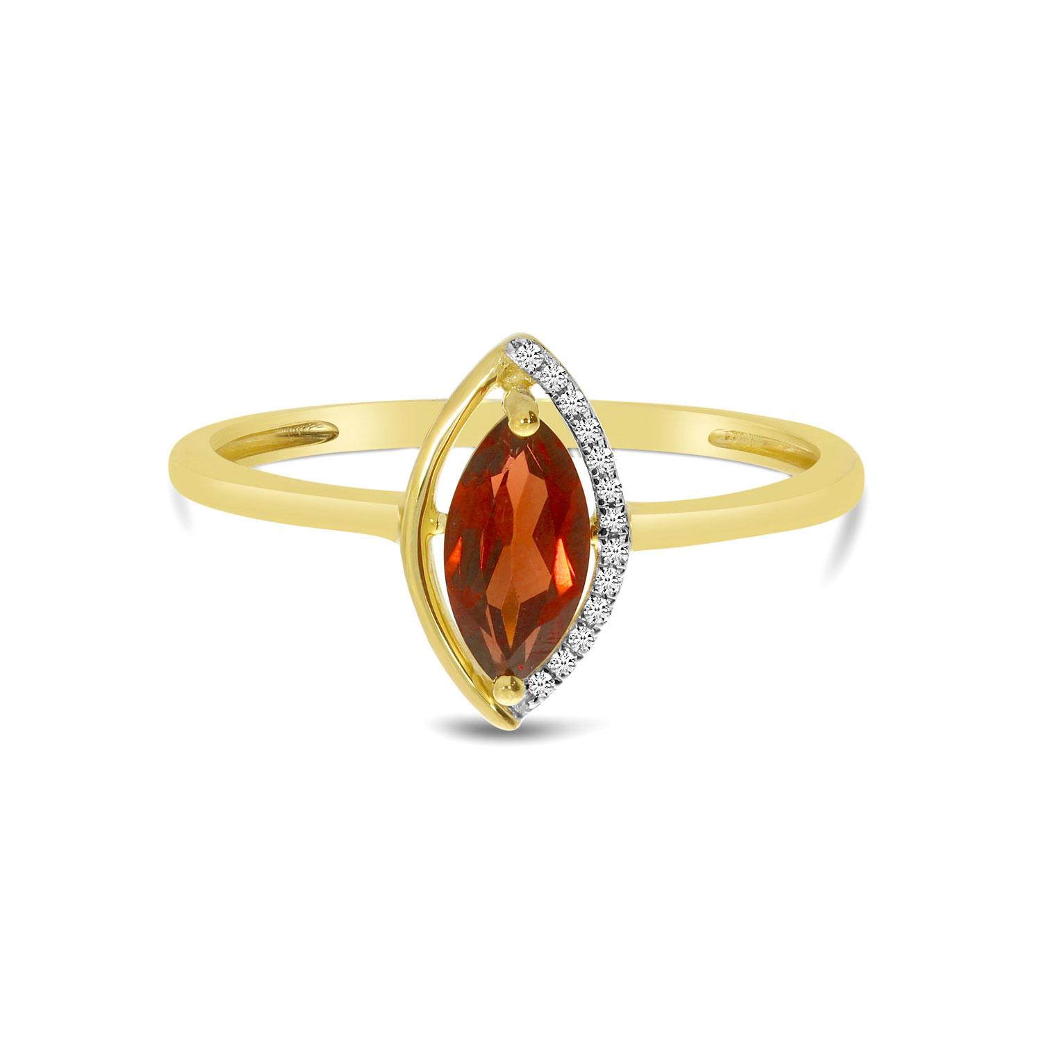 14k Yellow Gold Marquise Garnet with Half Diamond Halo Semi Precious Ring