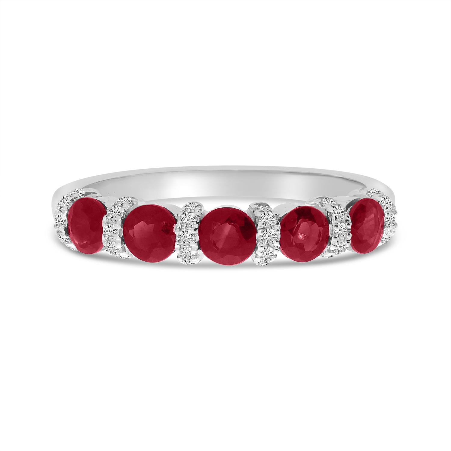 14K White Gold Ruby and Diamond Alternating Band