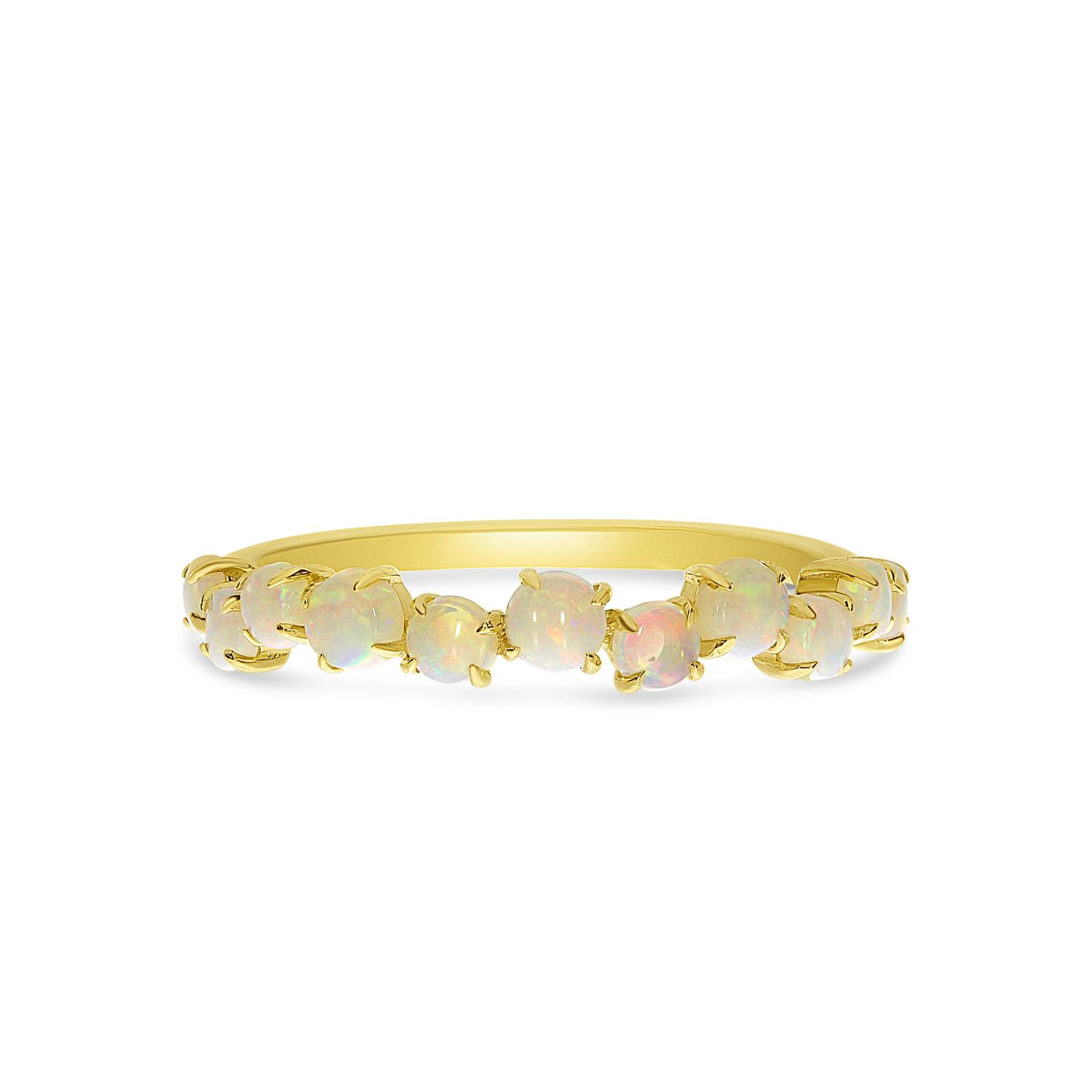 14K Yellow Gold Round Opal Band