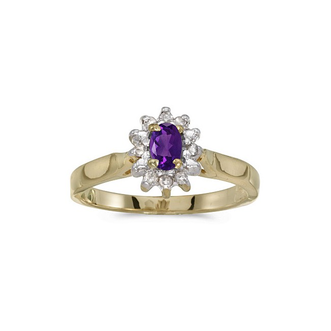 10k Yellow Gold Oval Amethyst And Diamond Ring