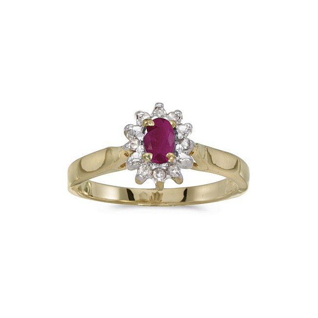 10k Yellow Gold Oval Ruby And Diamond Ring