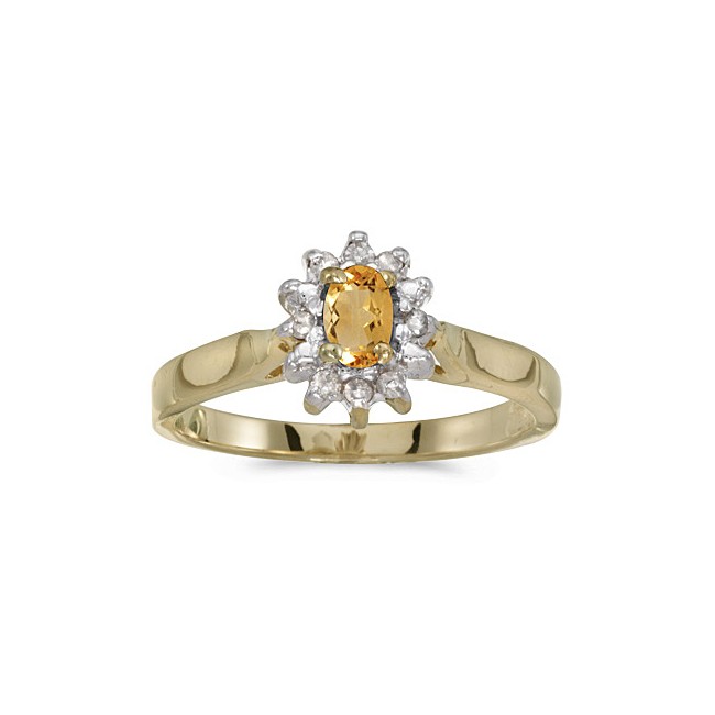 10k Yellow Gold Oval Citrine And Diamond Ring