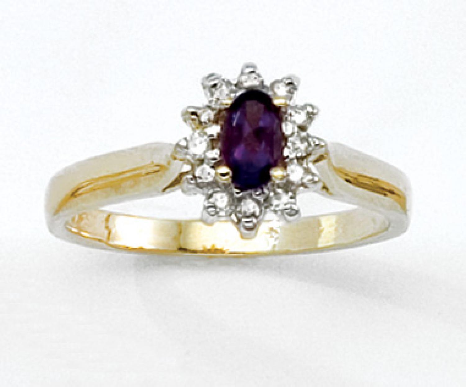 14k Yellow Gold Oval Garnet And Diamond Ring