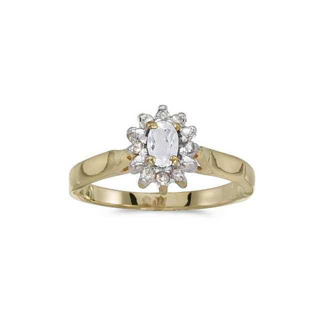 14k Yellow Gold Oval White Topaz And Diamond Ring