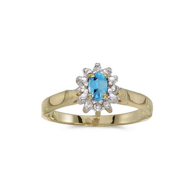 14k Yellow Gold Oval Blue Topaz And Diamond Ring