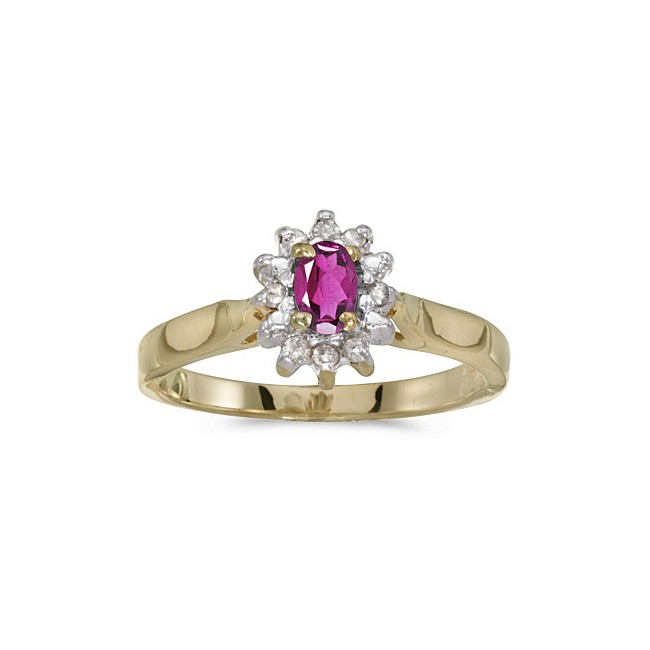 14k Yellow Gold Oval Pink Topaz And Diamond Ring