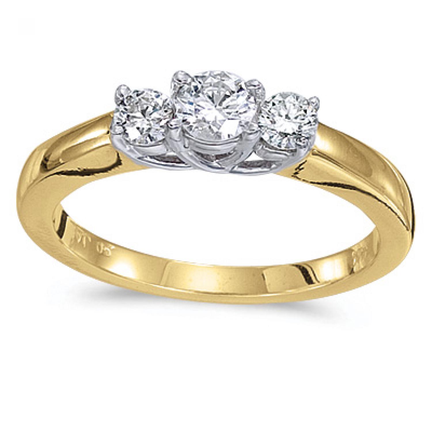 14k Yellow Gold 0.50 Ct Three Stone Trellis Diamond Ring