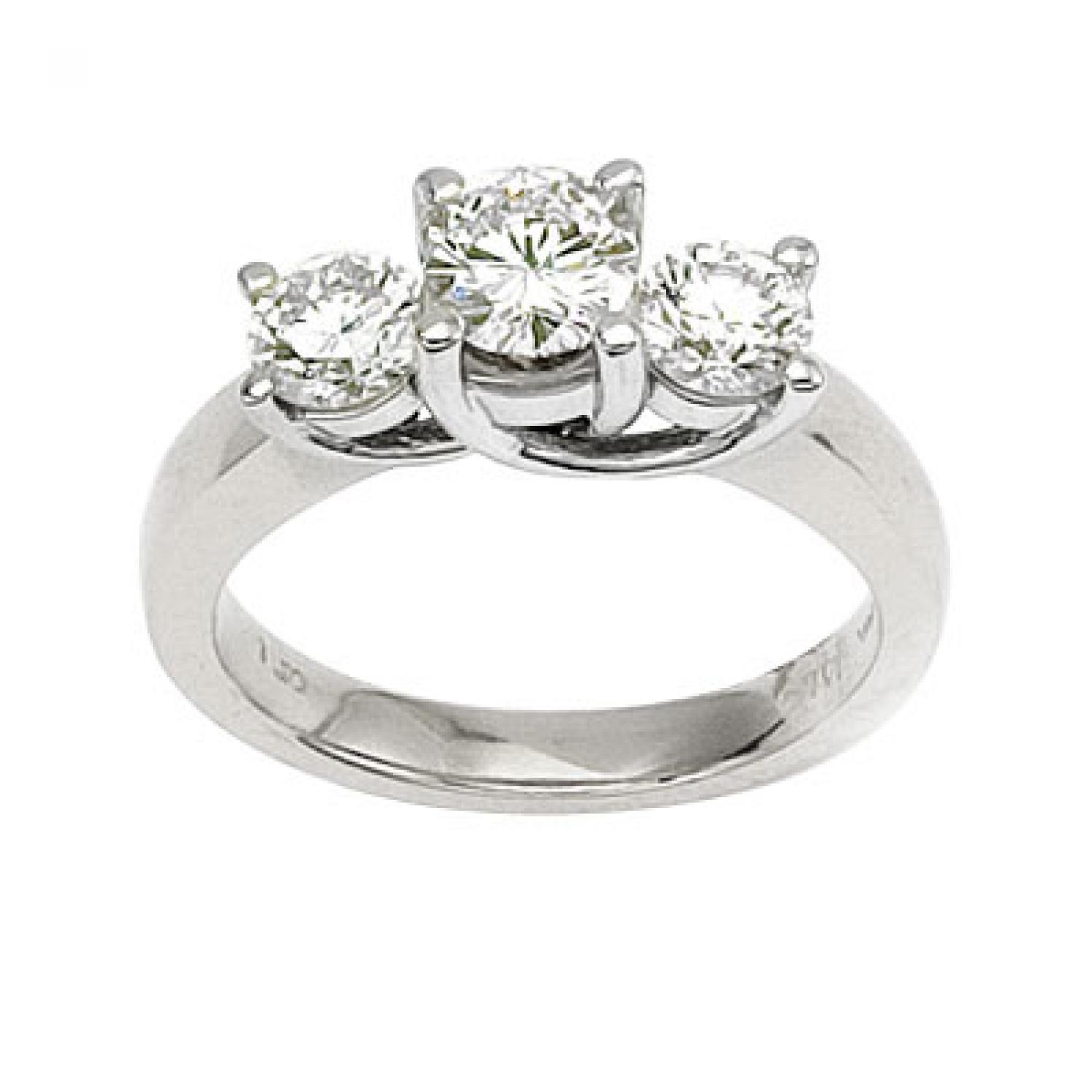 14K White Gold Trellis Three Stone 1.5 Ct Round Diamond Ring