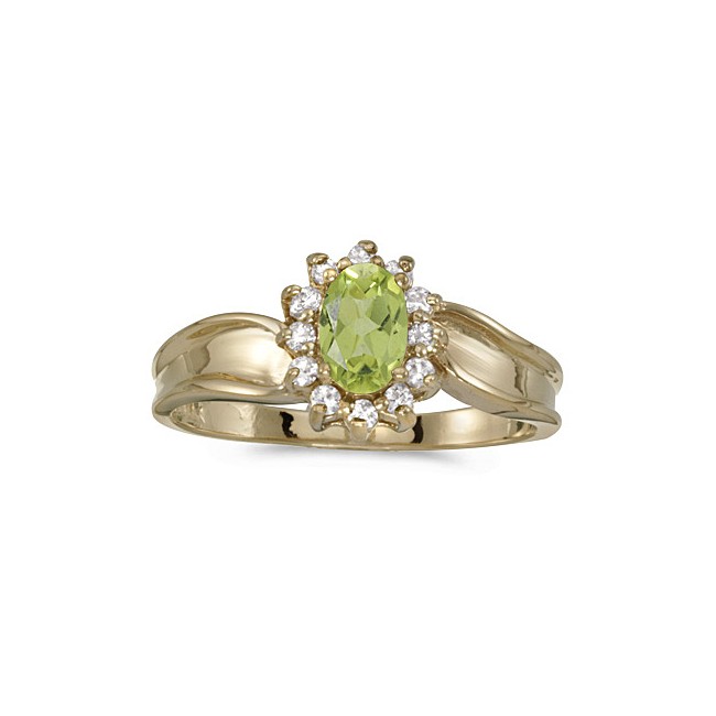 10k Yellow Gold Oval Peridot And Diamond Ring