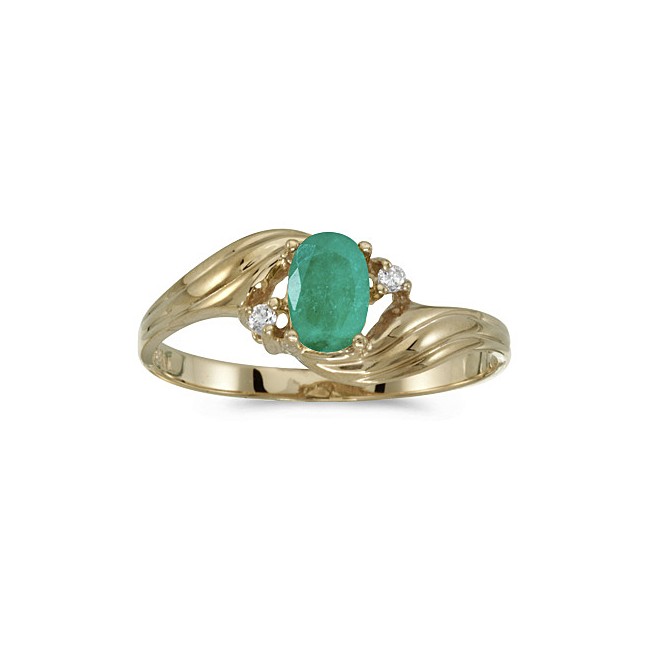 10k Yellow Gold Oval Emerald And Diamond Ring