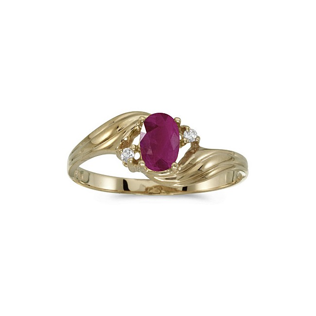 10k Yellow Gold Oval Ruby And Diamond Ring