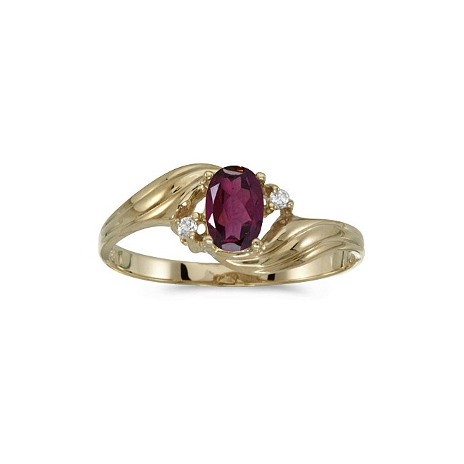 10k Yellow Gold Oval Rhodolite Garnet And Diamond Ring