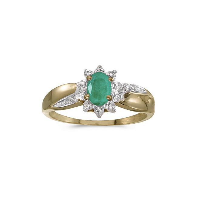 14k Yellow Gold Oval Emerald And Diamond Ring