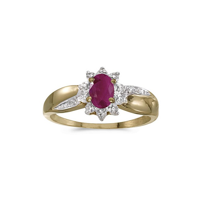 14k Yellow Gold Oval Ruby And Diamond Ring