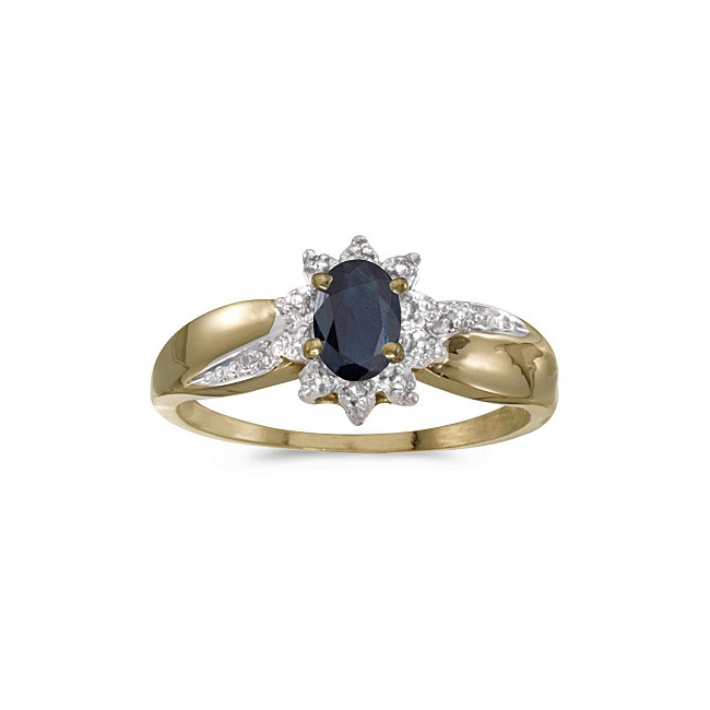 14k Yellow Gold Oval Sapphire And Diamond Ring