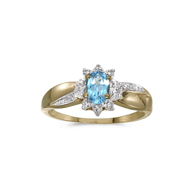 14k Yellow Gold Oval Blue Topaz And Diamond Ring