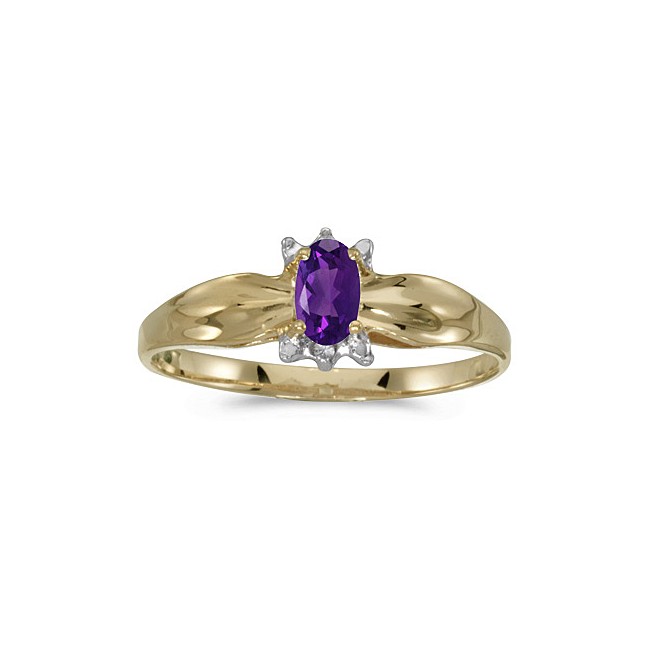 10k Yellow Gold Oval Amethyst And Diamond Ring