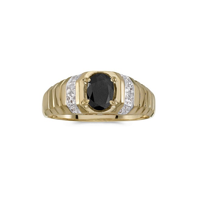 14k Yellow Gold Oval Onyx And Diamond Ring