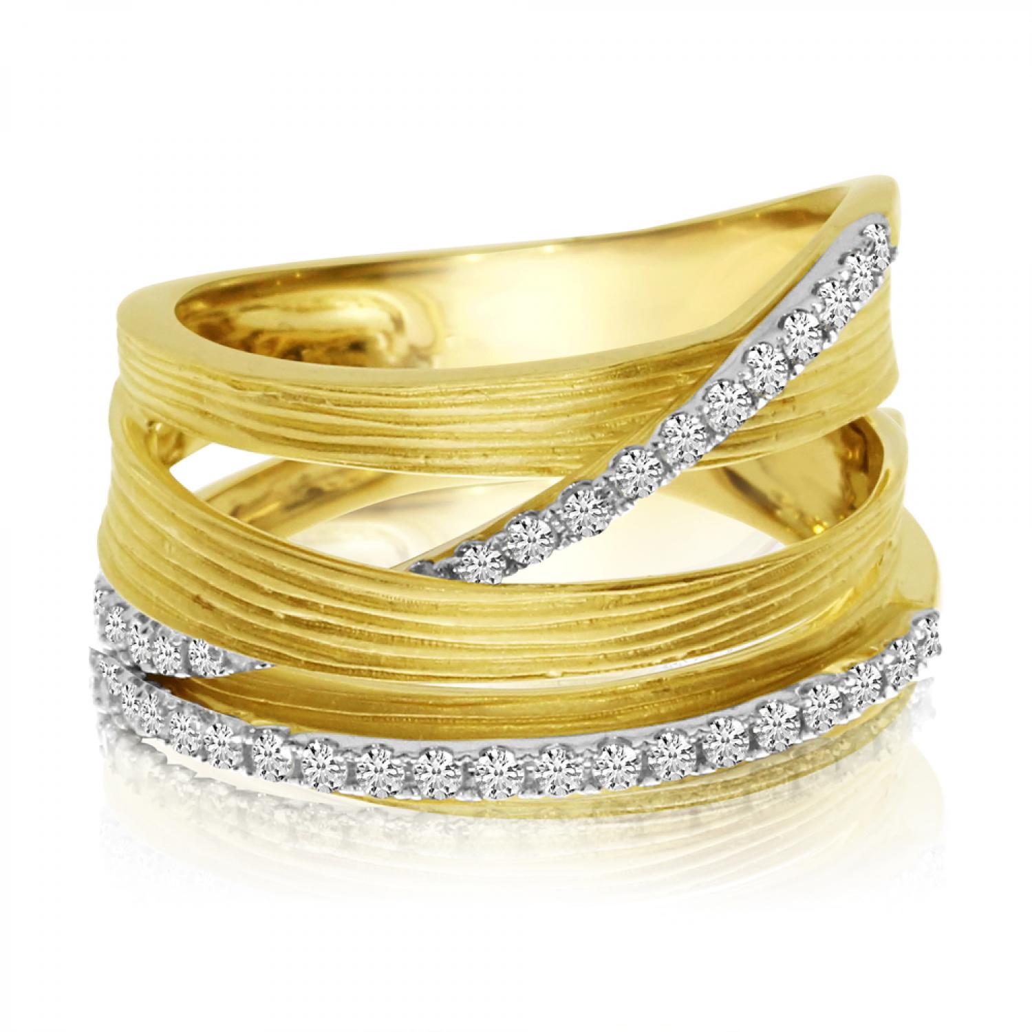 14K Brushed Yellow Gold Diamond Wide Fashion Ring