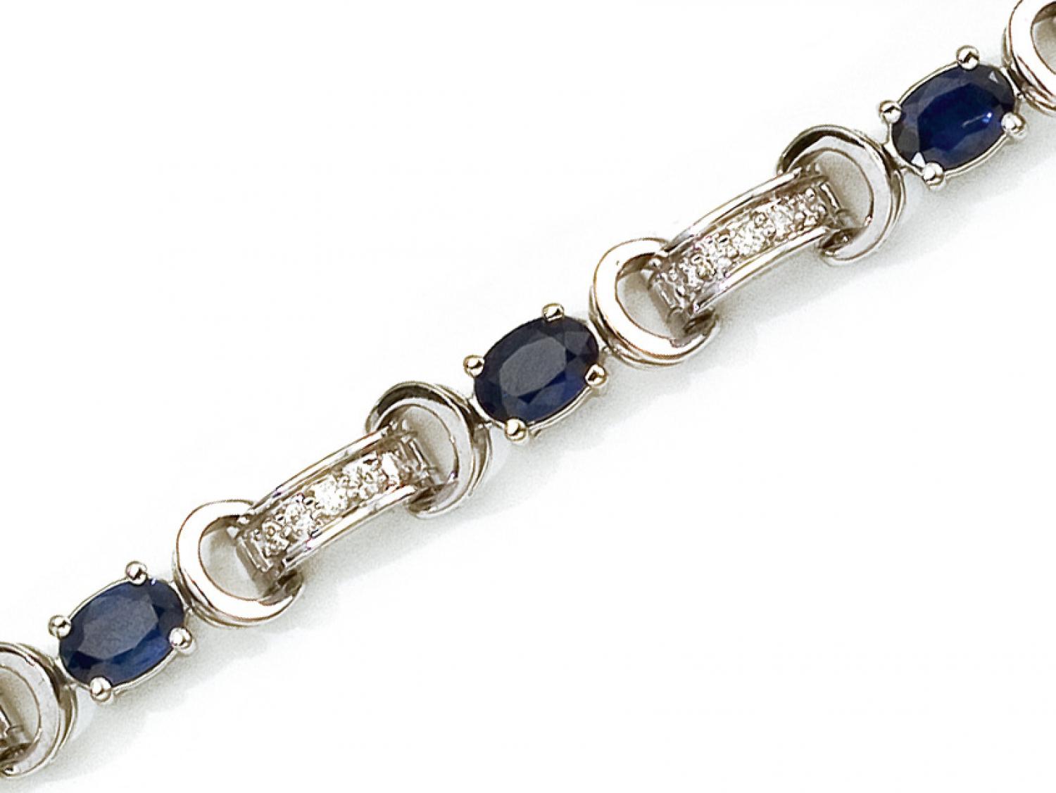 14K Yellow Gold Oval Sapphire and Diamond Bracelet