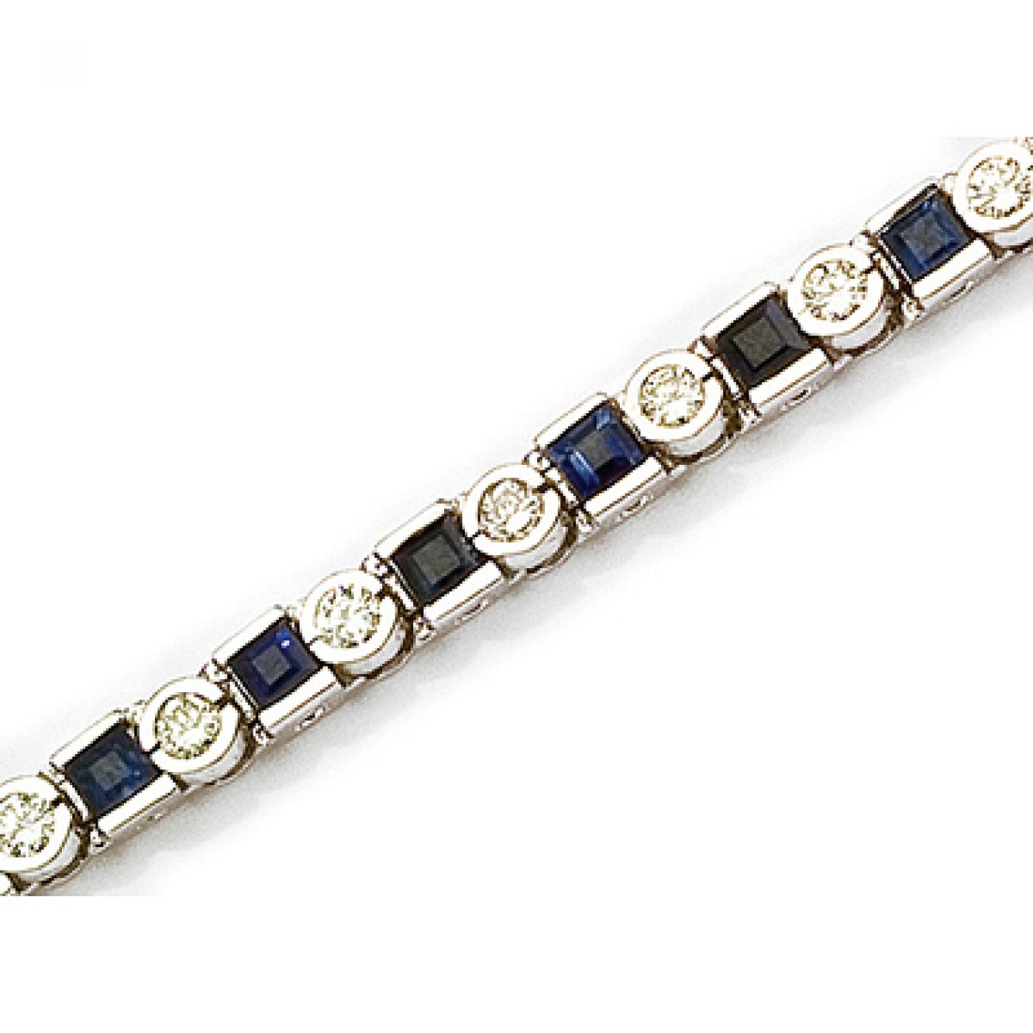 14K White Gold Princess-Cut Sapphire and Diamond Bracelet