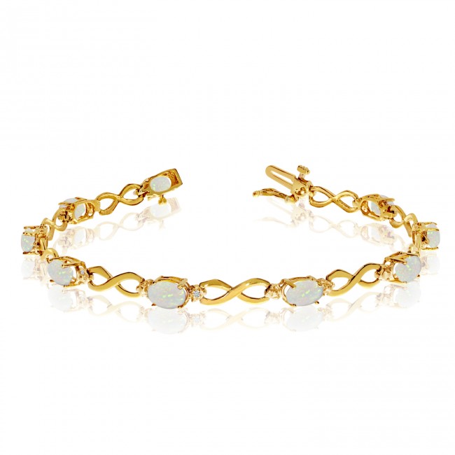 14K Yellow Gold Oval Opal and Diamond Bracelet