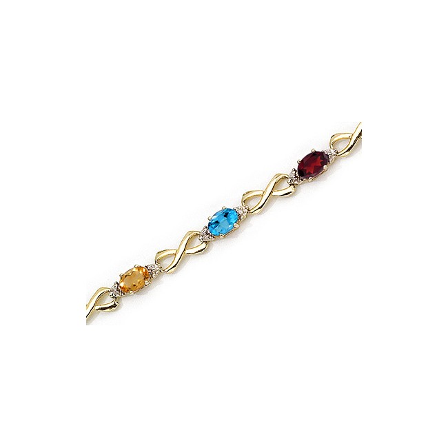 14K Yellow Gold Oval Multi and Diamond Bracelet