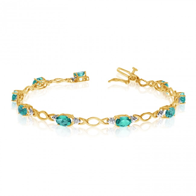 10K Yellow Gold Oval Emerald and Diamond Bracelet