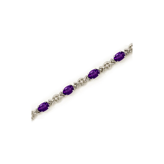 14K White Gold Oval Amethyst and Diamond Bracelet