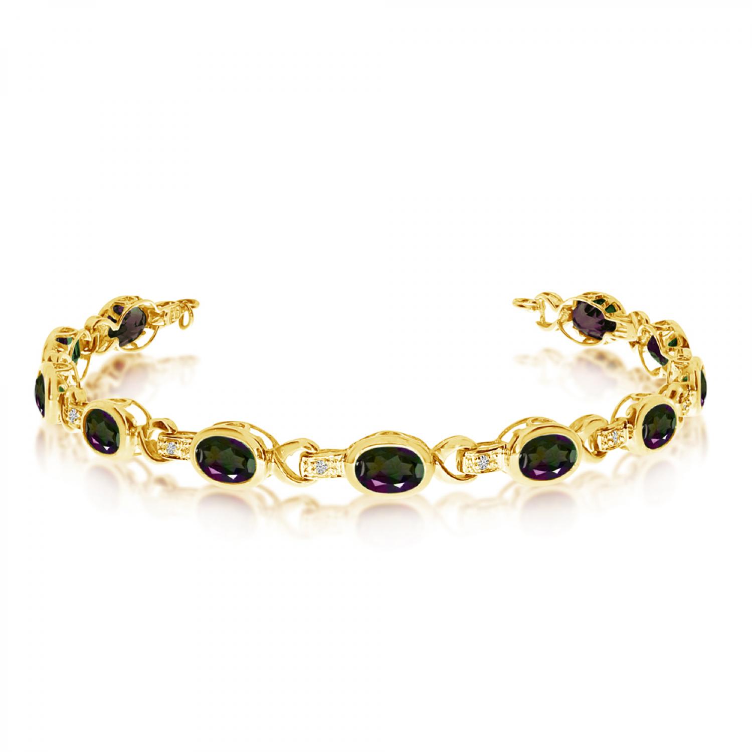 10K Yellow Gold Oval Mystic Topaz and Diamond Bracelet