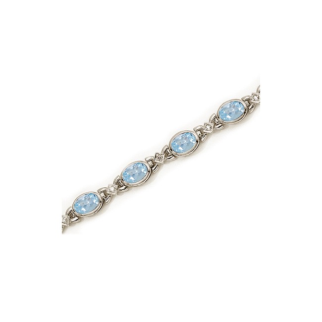 14K White Gold Oval Aquamarine and Diamond Bracelet