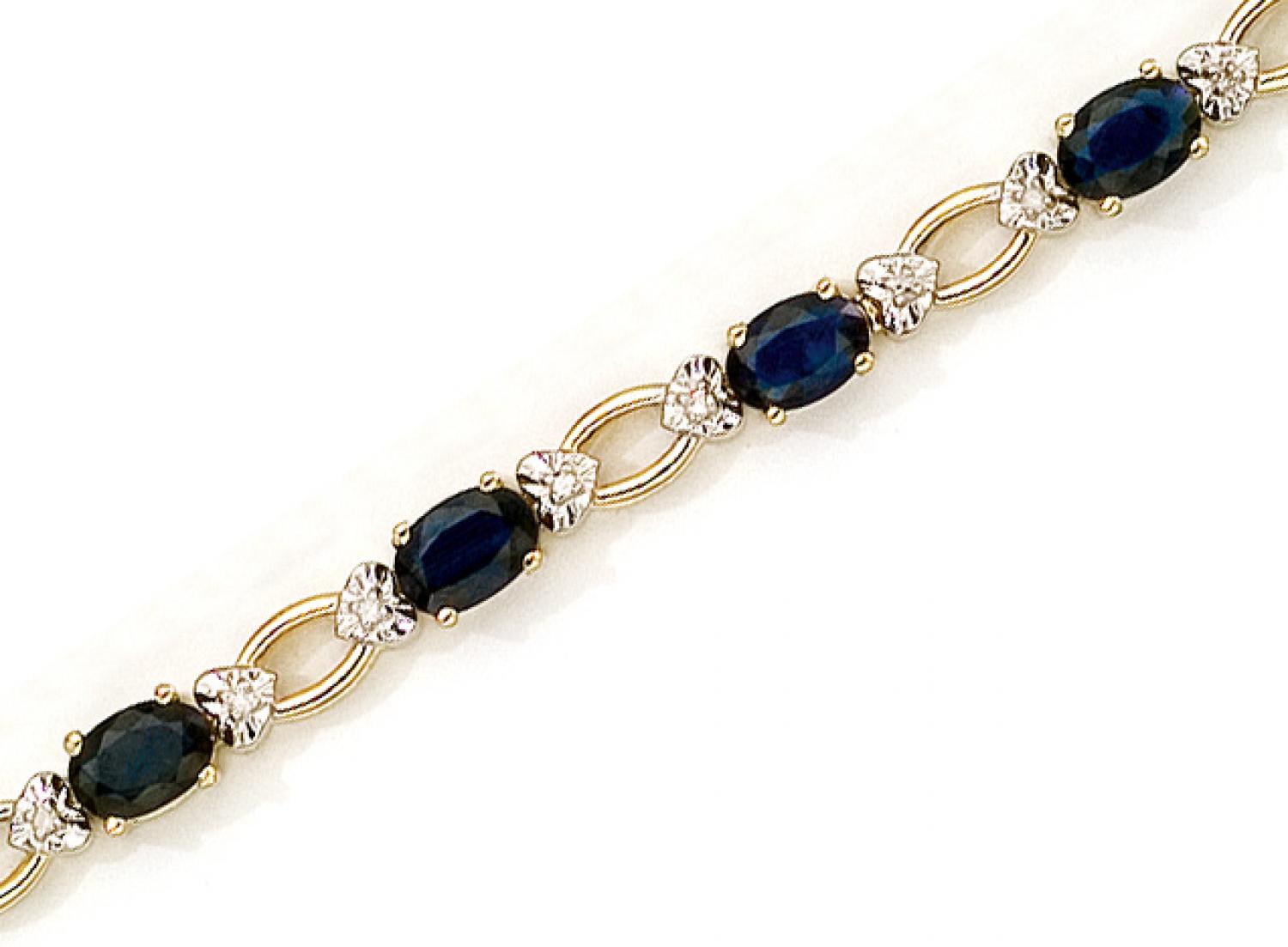 14K Yellow Gold Oval Sapphire and Diamond Bracelet