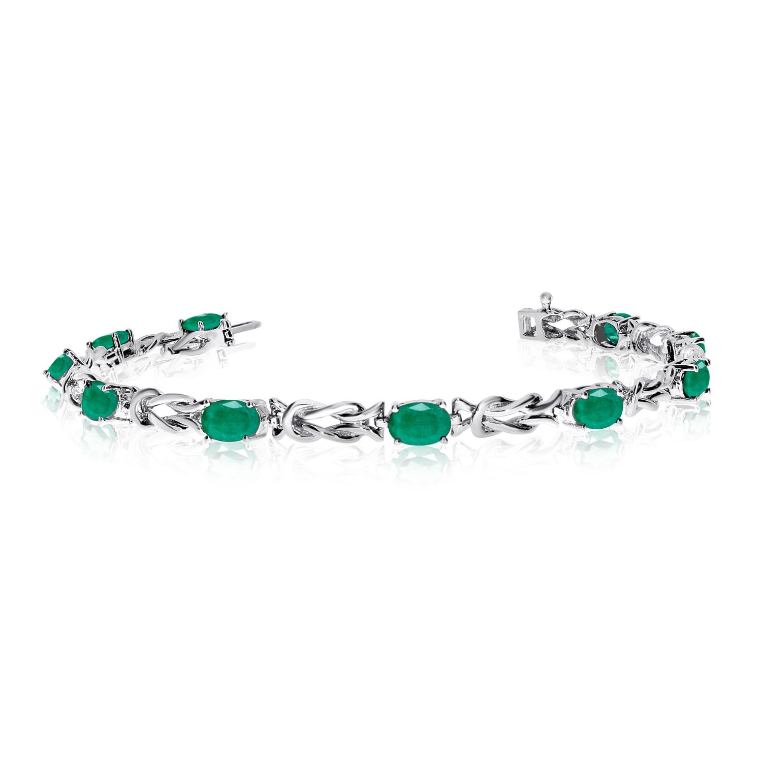 14K White Gold Oval Emerald Bracelet