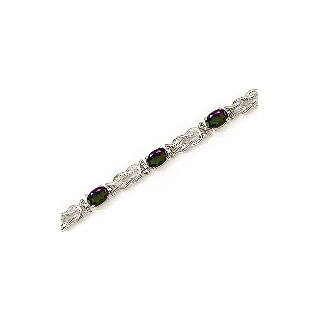 14K White Gold Oval Mystic Topaz Bracelet