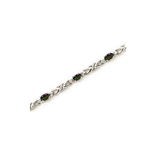 14K White Gold Oval Mystic Topaz and Diamond Bracelet