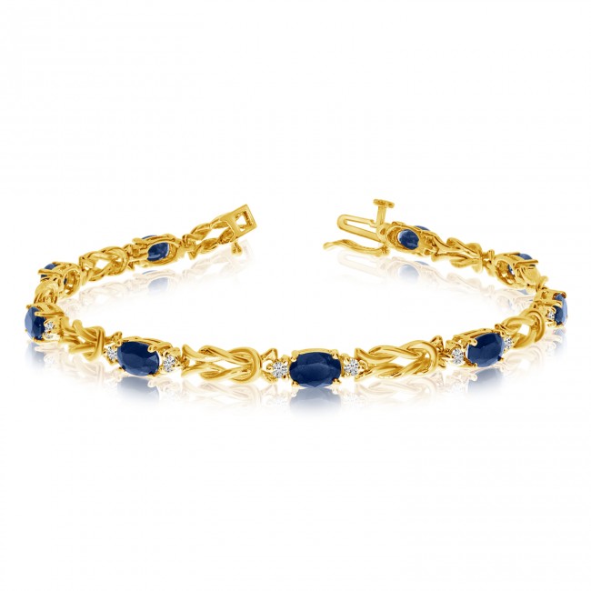 14K Yellow Gold Oval Sapphire and Diamond Bracelet