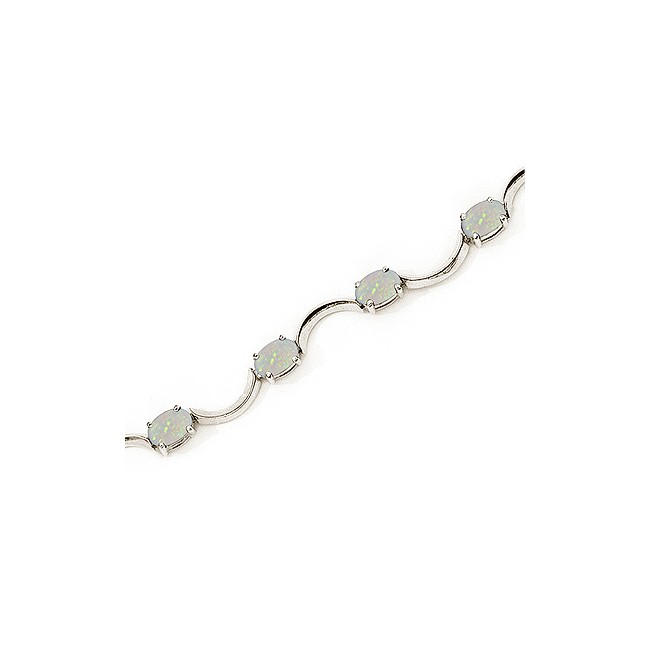 14K White Gold Oval Opal Bracelet