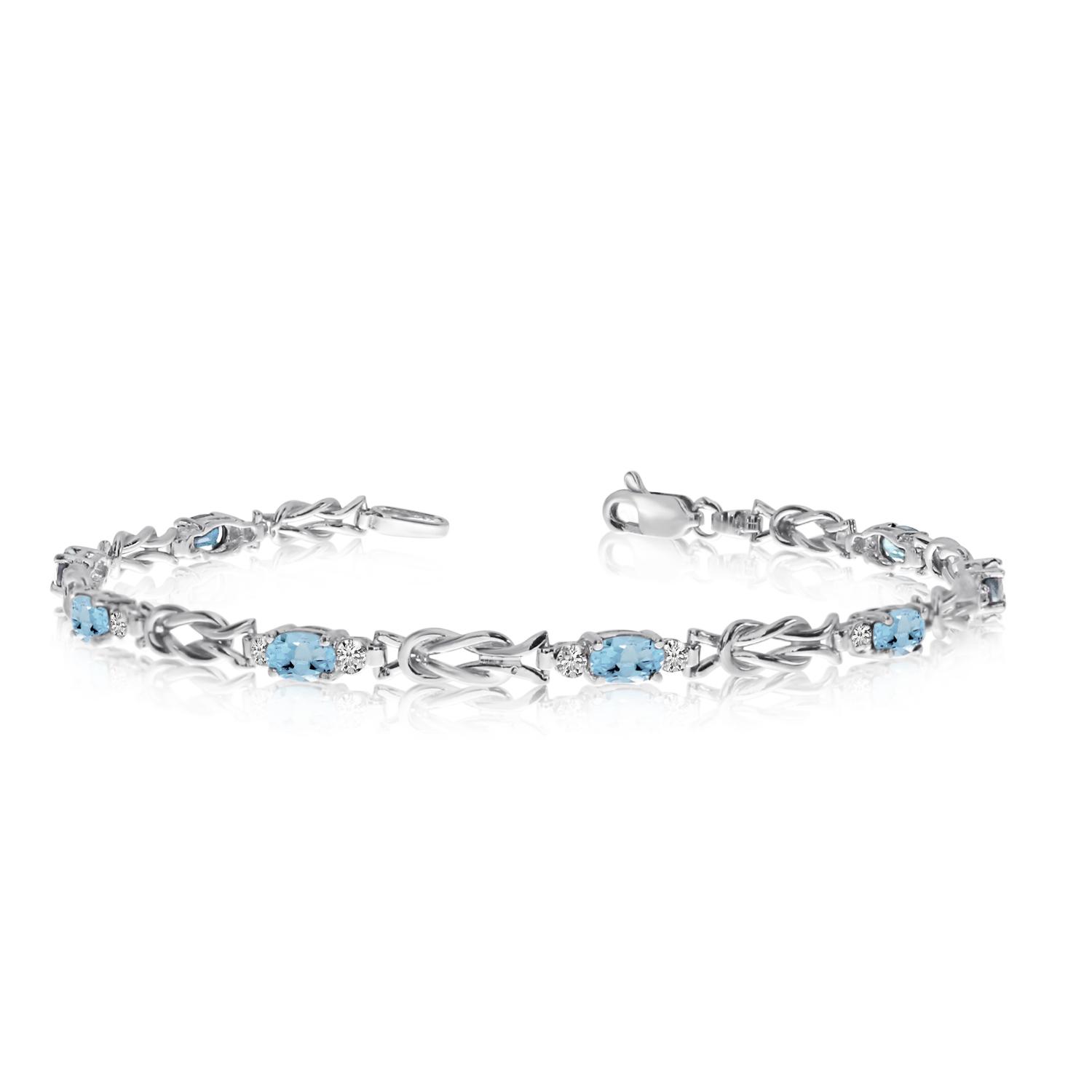 14K White Gold Oval Aquamarine and Diamond Bracelet