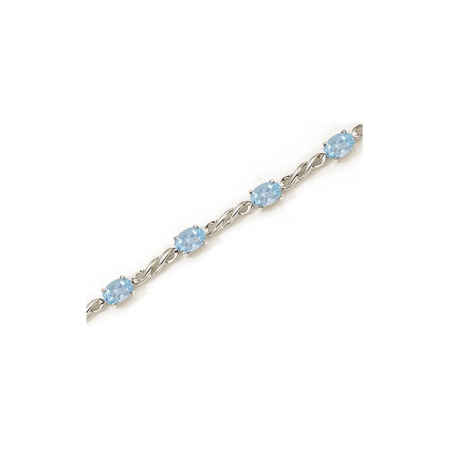 14K White Gold Oval Aquamarine Bracelet