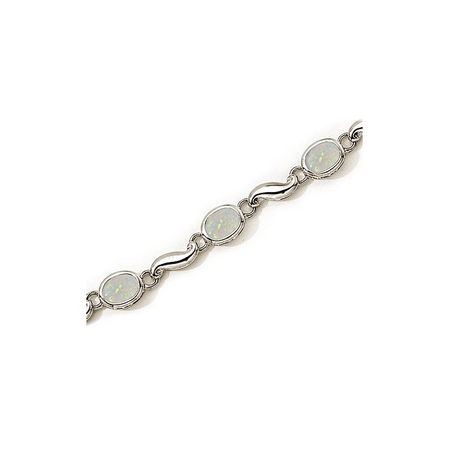 14K White Gold Oval Opal Bracelet