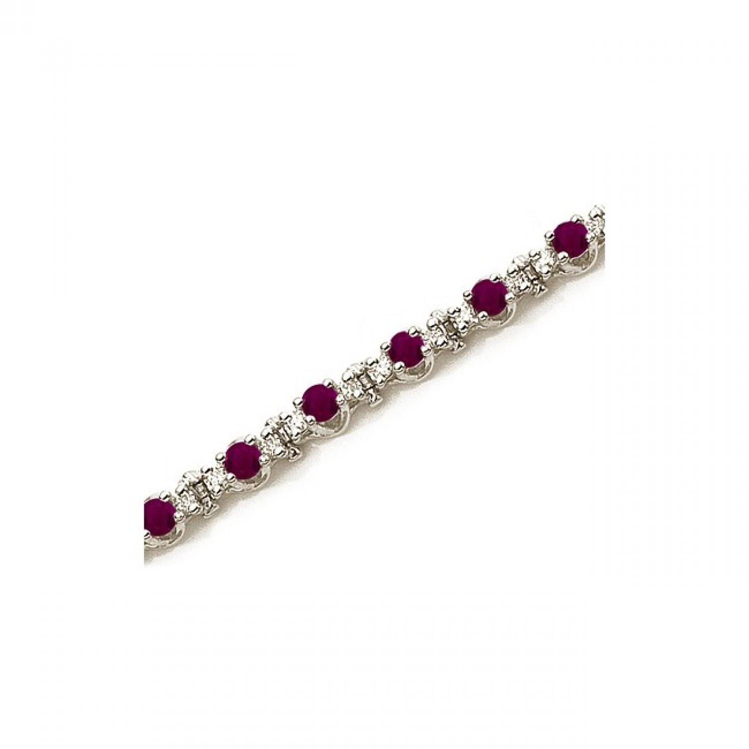 14K White Gold Round Ruby and Diamond Precious Tennis Bracelet