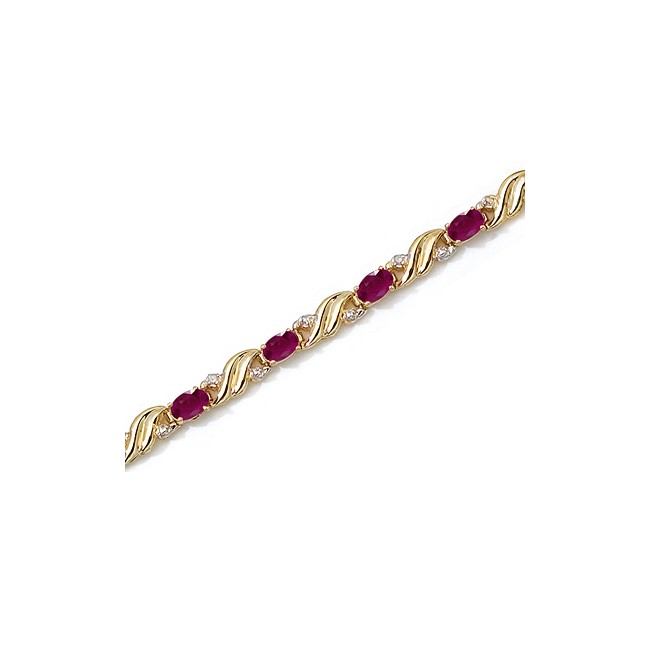 14K Yellow Gold Oval Ruby and Diamond Bracelet