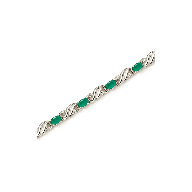 14K White Gold Oval Emerald and Diamond Bracelet